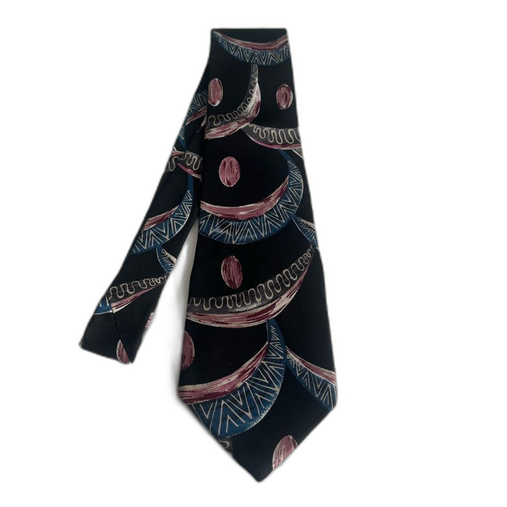 Vintage Halston III Italian Silk Necktie Tie Black Blue Purple Gray